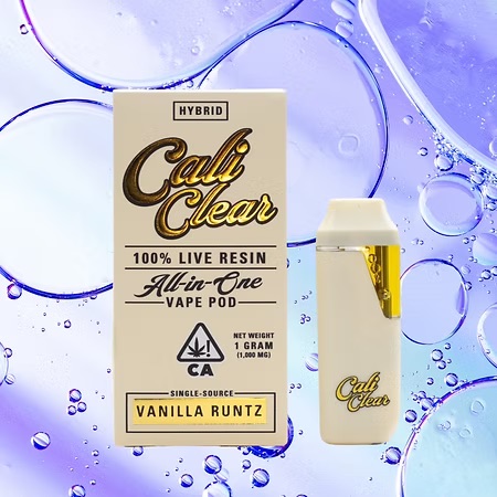 Calicleardisposablesusa.com | cali clear vanilla runtz – 1g live resin – all in one vape pod – hybrid